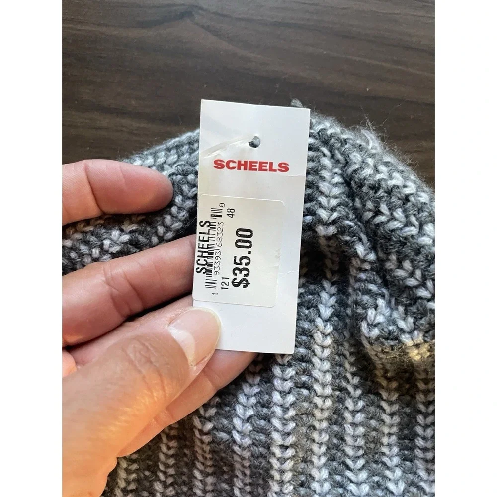 The North Face Logo Box Cuff Beanie Hat Grey Knit Beanie Fleece Inner